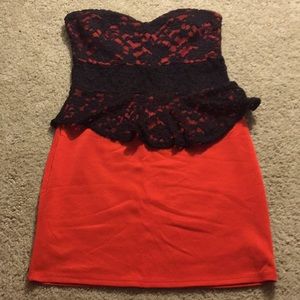 Rainbow red Dress with black lace